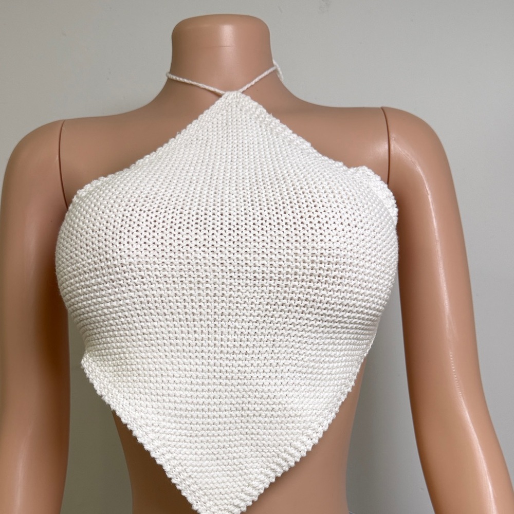White Knit Halter Bandana Top